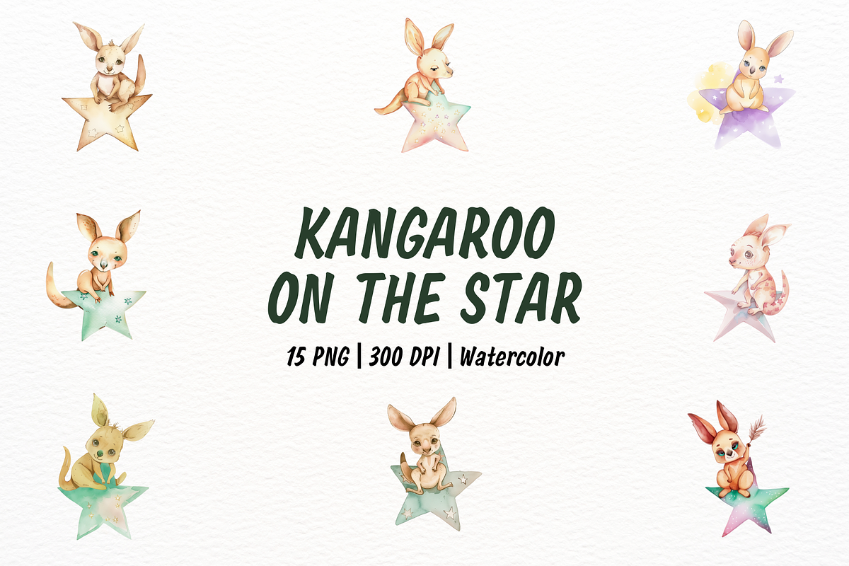 Kangaroo with Star Watercolor, an Animal Illustration by New-School-Wave (Photo 1 of 5)