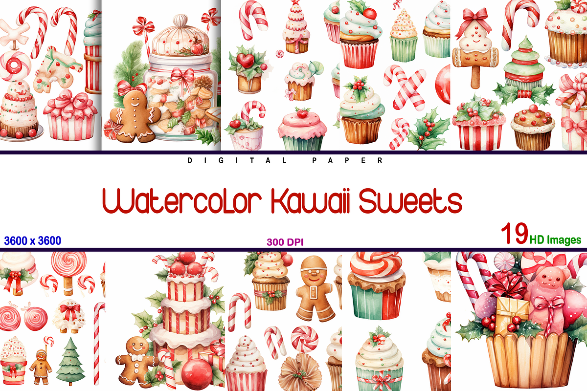 Watercolor Kawaii Sweets, a Background Graphic by Printable Treasure (Photo 1 of 3)