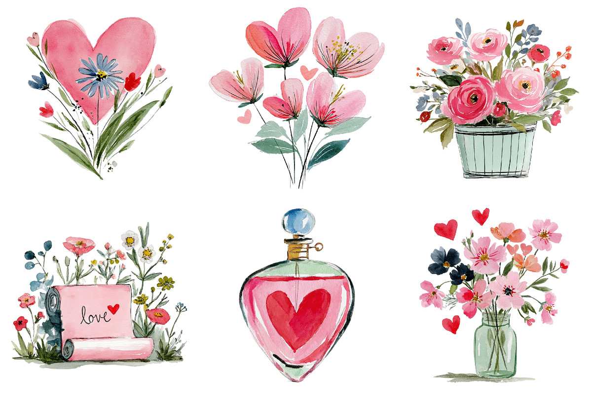 Watercolor Romantic Clipart, an Illustration by Craft Nest (Photo 4 of 5)