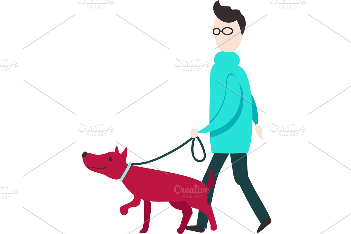 Man walking dog vector pet lover, an Animal Illustration by SiberianArt