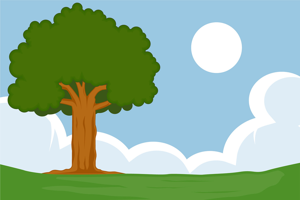 tree in meadow  landscaped vector, a Seasonal Illustration by zyxroun shop