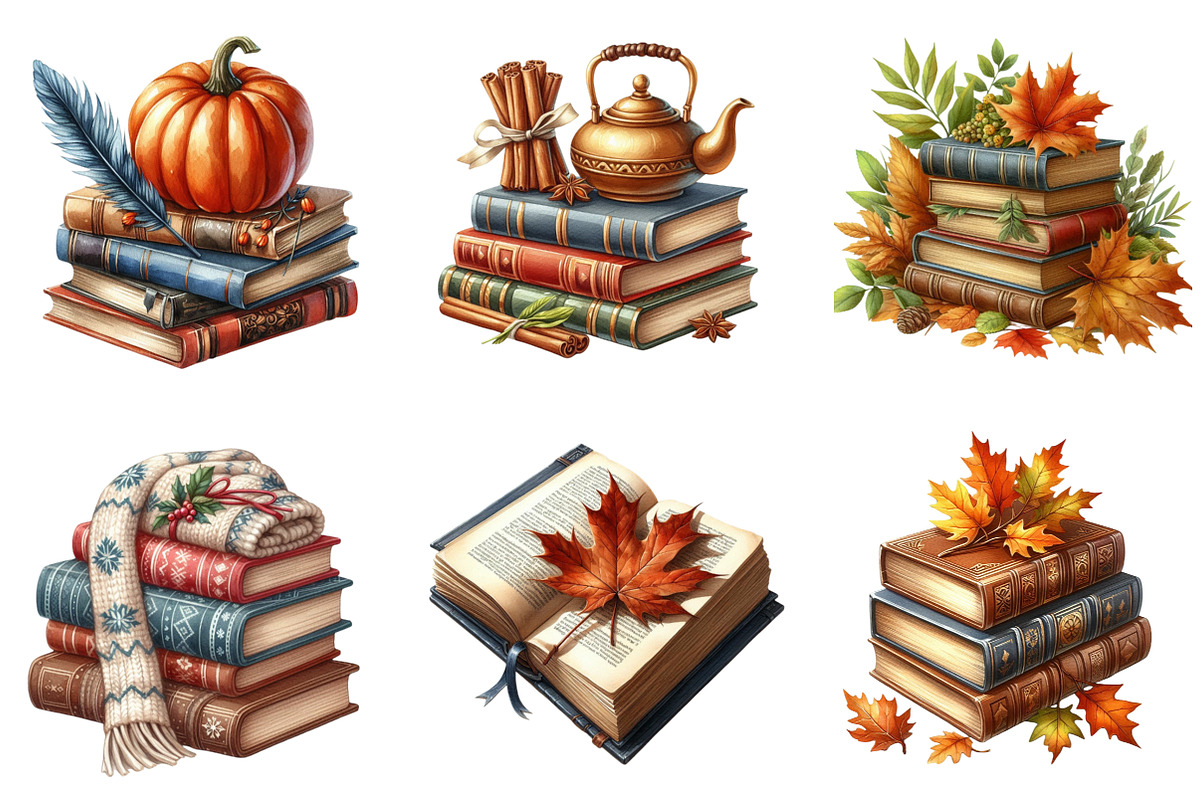 Watercolor Autumn Library Clipart, an Illustration by CreationArt (Photo 3 of 7)