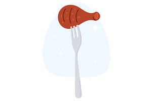 Fried chicken leg threaded on fork, a Food Illustration by Vectorbuum