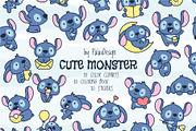 Monsters Cute Clipart Set, an Animal Illustration by Palau (Thumbnail 1 of 10)