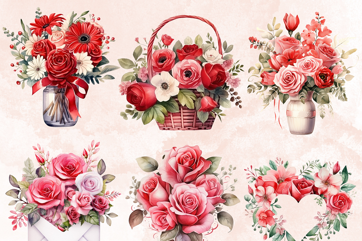 Valentine's Day Flowers Clipart, a Seasonal Illustration by GiraffeCreative (Photo 6 of 9)