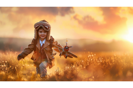 Young Girl Playing With Toy Airplane, a Nature Photo by Goinyk
