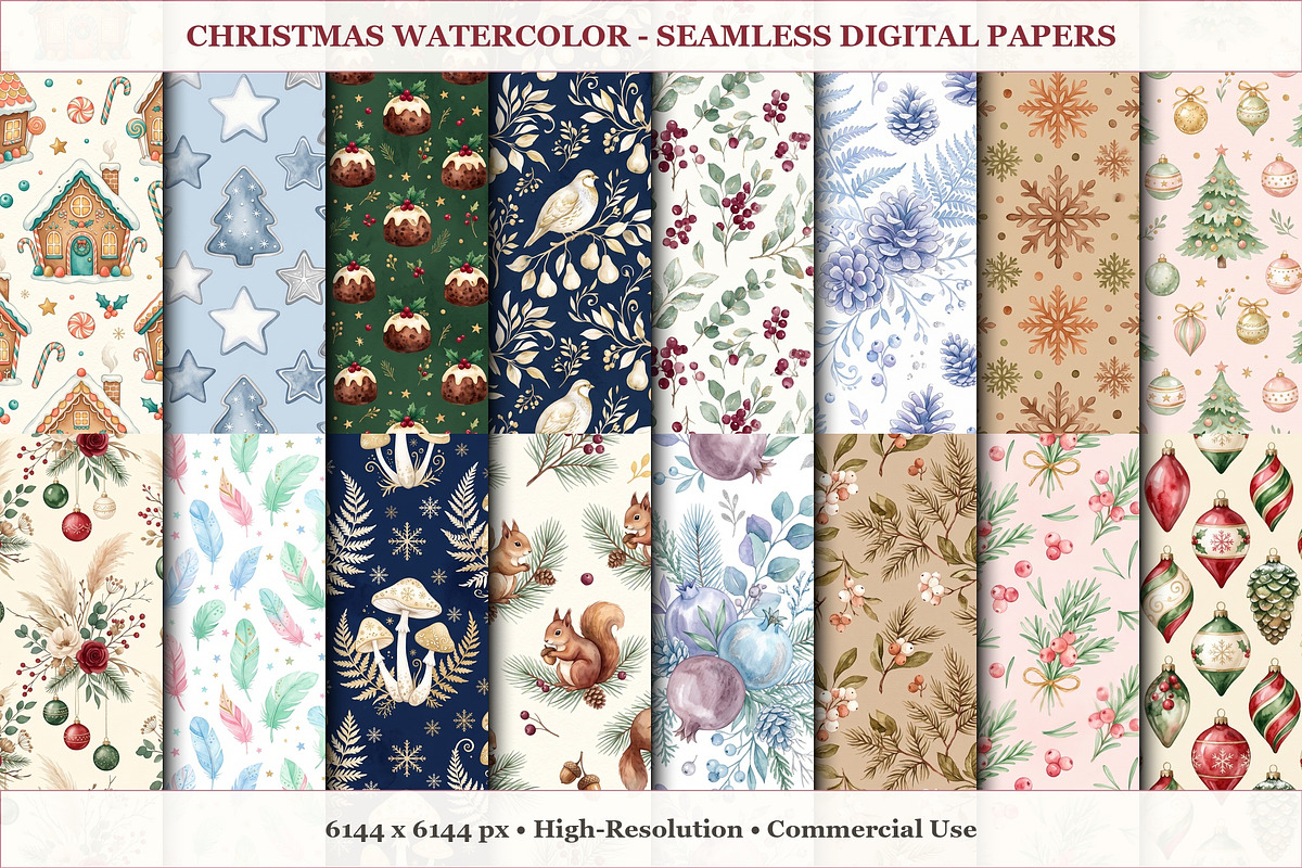 Christmas Watercolor Seamless Papers, a Pattern Graphic by XPERTDESIGNER (Photo 11 of 12)