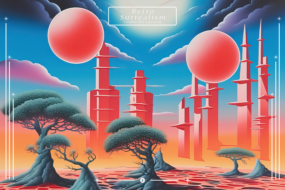 Retro Surrealism Landscape Creator, an Object Graphic by Freezerondigital (Photo 14 of 21)