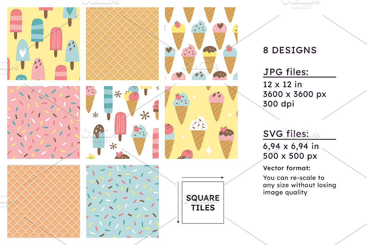Ice Cream Seamless Patterns, a Pattern Graphic by insemar (Photo 2 of 4)