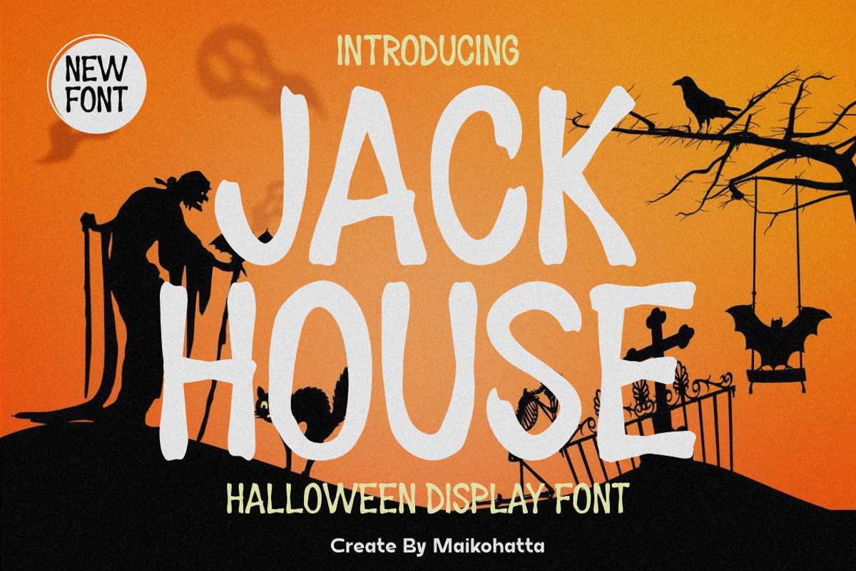 Jack House - Halloween Display Font, a Sans Serif Font by MaikoHatta (Photo 1 of 7)