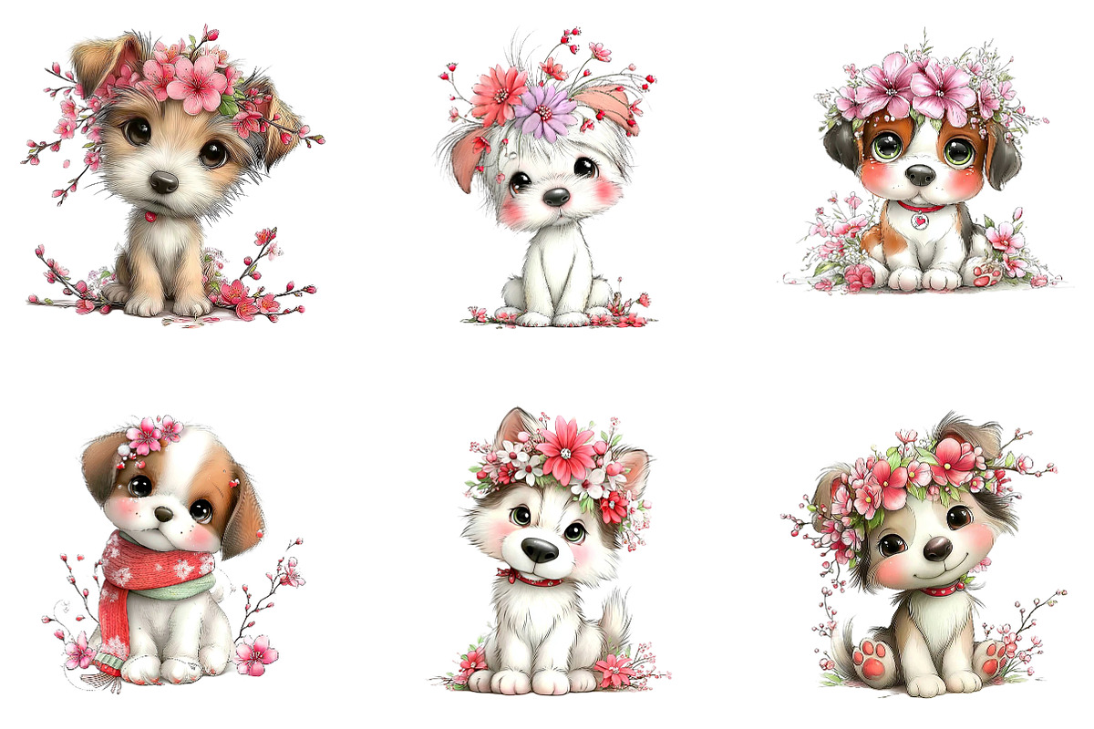 Whimsical Spring Dogs Clipart, an Illustration by CreationArt (Photo 2 of 7)