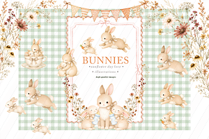 Cute Bunny Bundle Gingham Clipart
