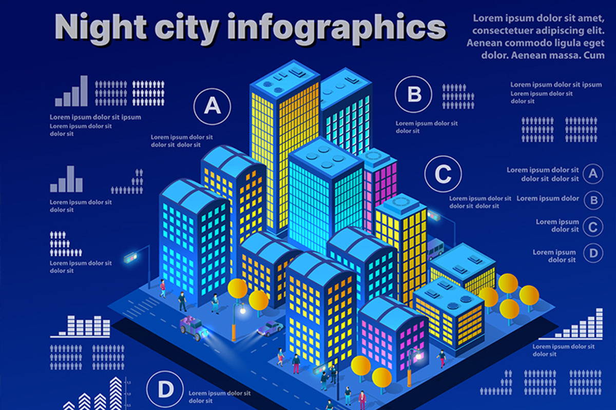 Night neon isometric city, an Object Graphic by AlexZeL (Photo 2 of 9)