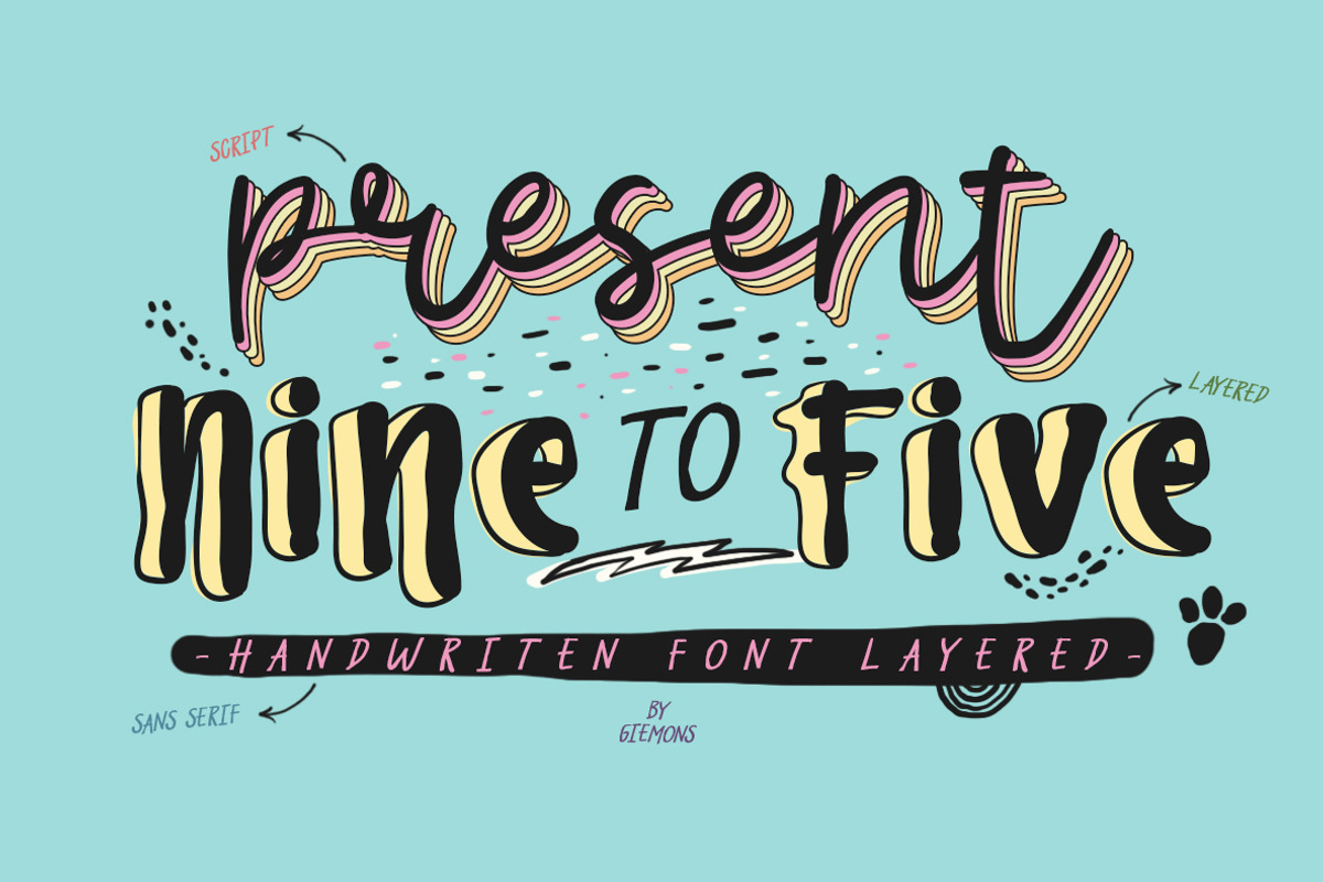 Nine to Five Fonts, a Sans Serif Font by giemons™ (Photo 1 of 8)