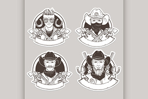 Hand Drawn Sketch Cowboy Set