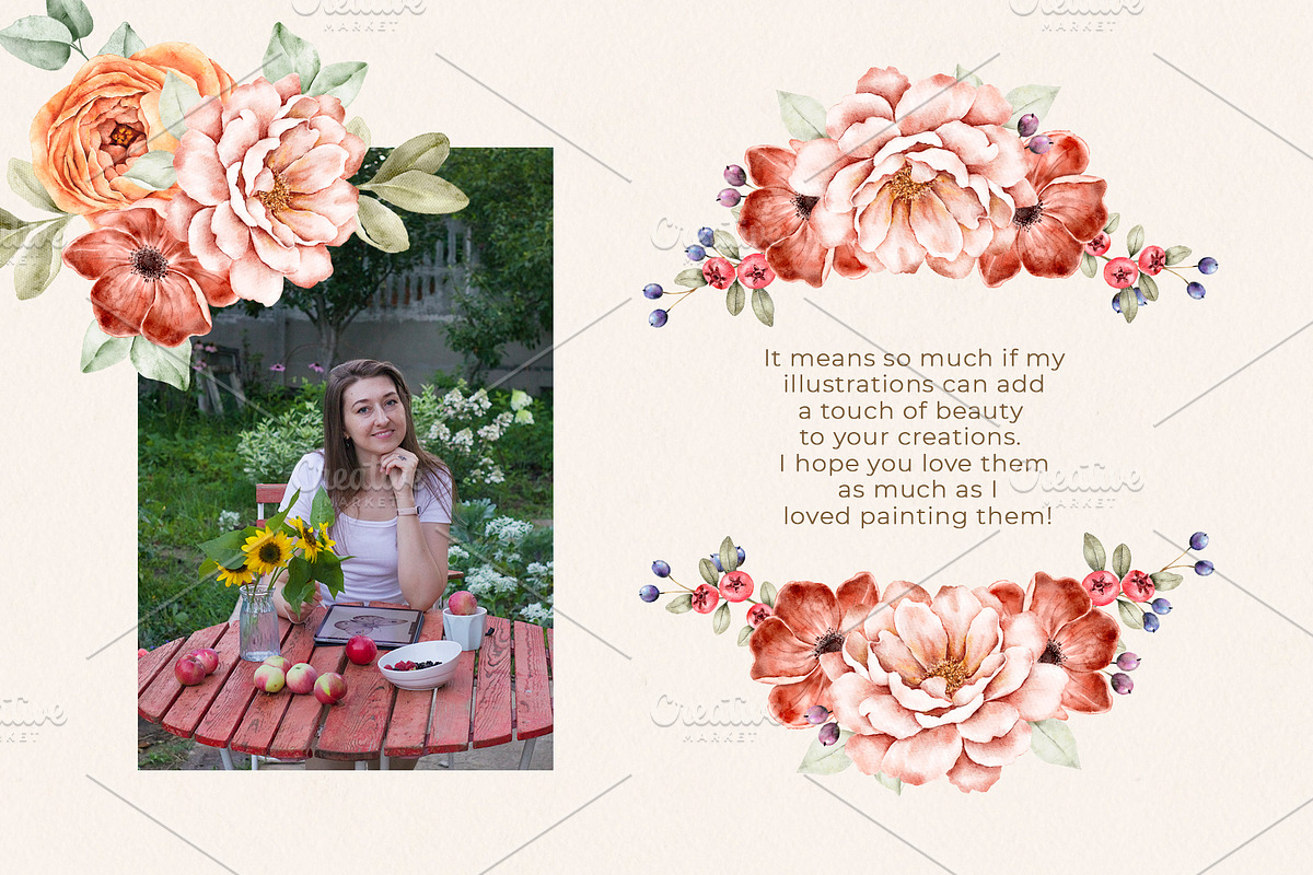 Floral Watercolor set Golden Hour, a Decorative Illustration by Eves_Aquadreams (Photo 14 of 14)