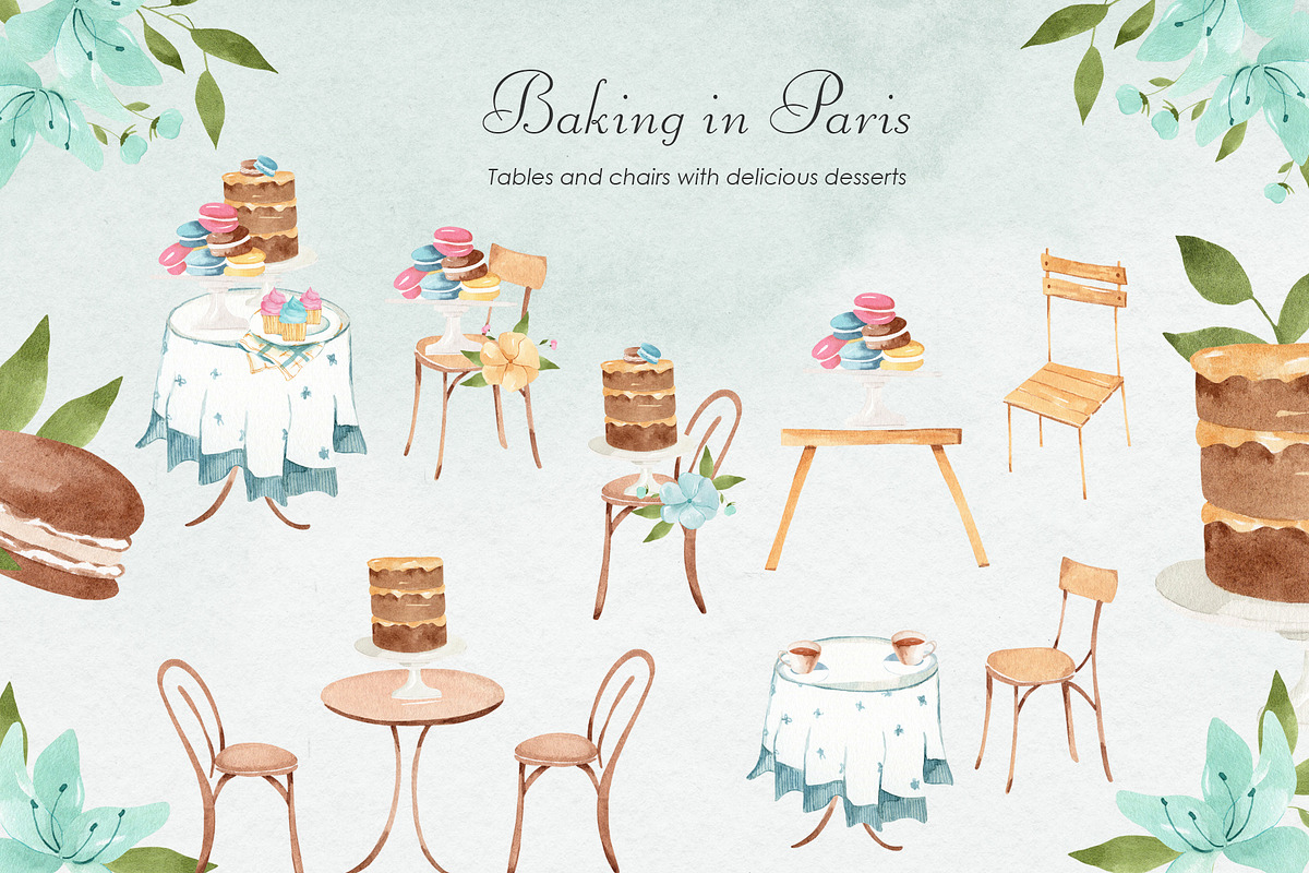 Baking in Paris Watercolor Clipart, a Food Illustration by natalisart (Photo 6 of 16)