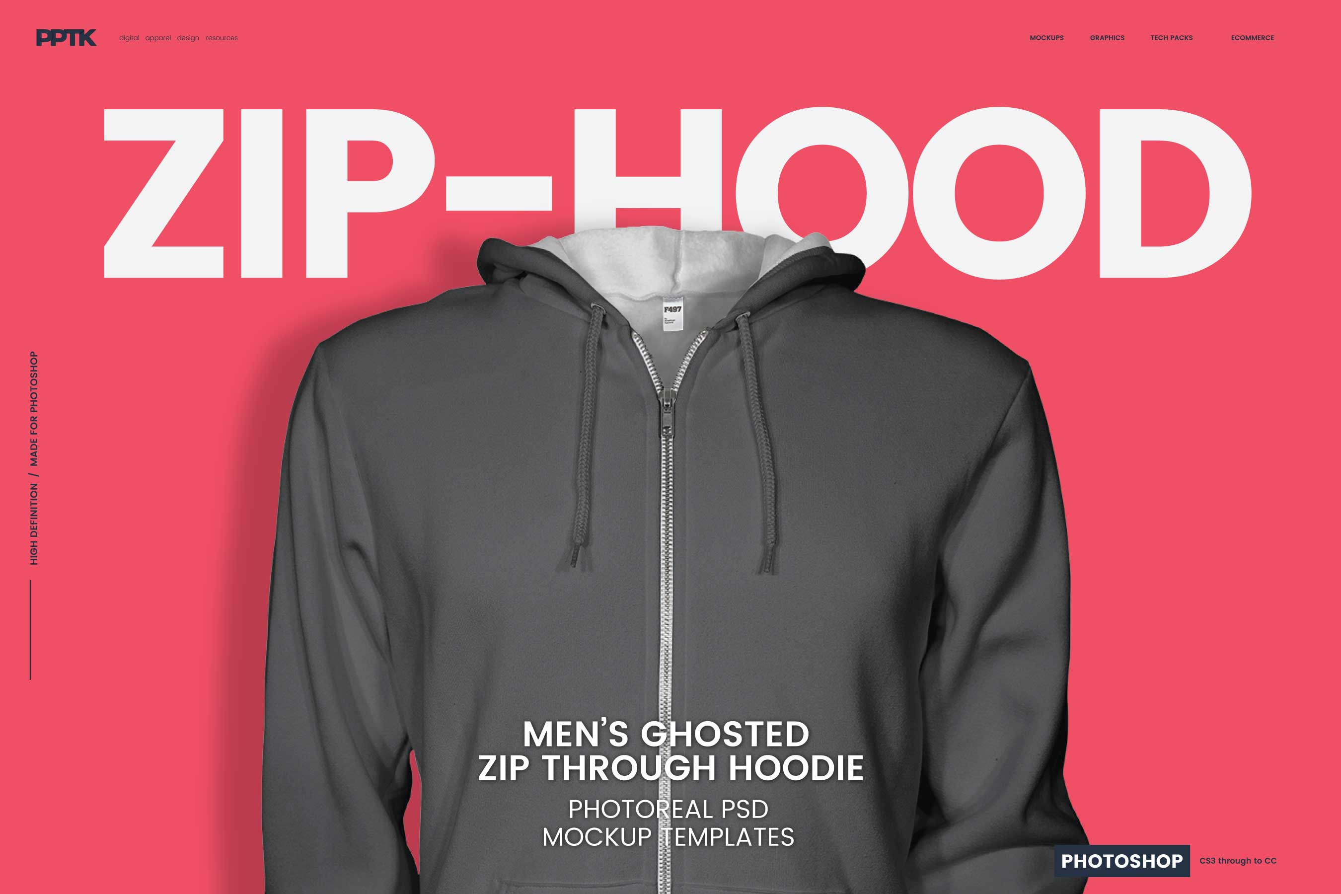 Zip Hoodies Mockup Free Psd Mens Ghosted Zip Hoodie Templates, A