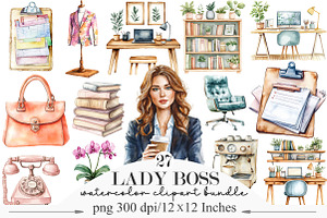 Watercolor Lady Boss Clipart, an Illustration by Designking
