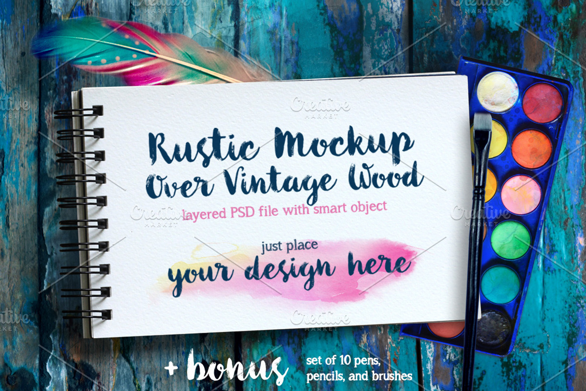 Sketchbook: Rustic PSD Mockup, a Pens & Pencil Mockup by Boho Mockup (Photo 1 of 2)