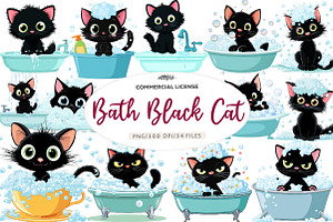 Bath black cat clip-art, an Illustration by CreationArt