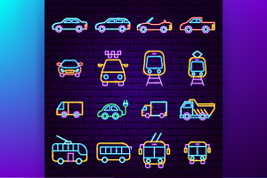 Transport Neon Vector Icons