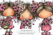 Whimsical Girl With Flowers Set, a Transportation Illustration by SinaCreation (Thumbnail 1 of 7)