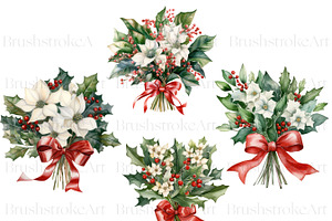 Watercolor Holly Flower, Christmas