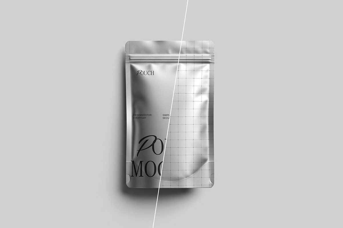 Realistic Metallic Pouch Bag Mockup, a Packaging Mockup by Templeste (Photo 2 of 3)