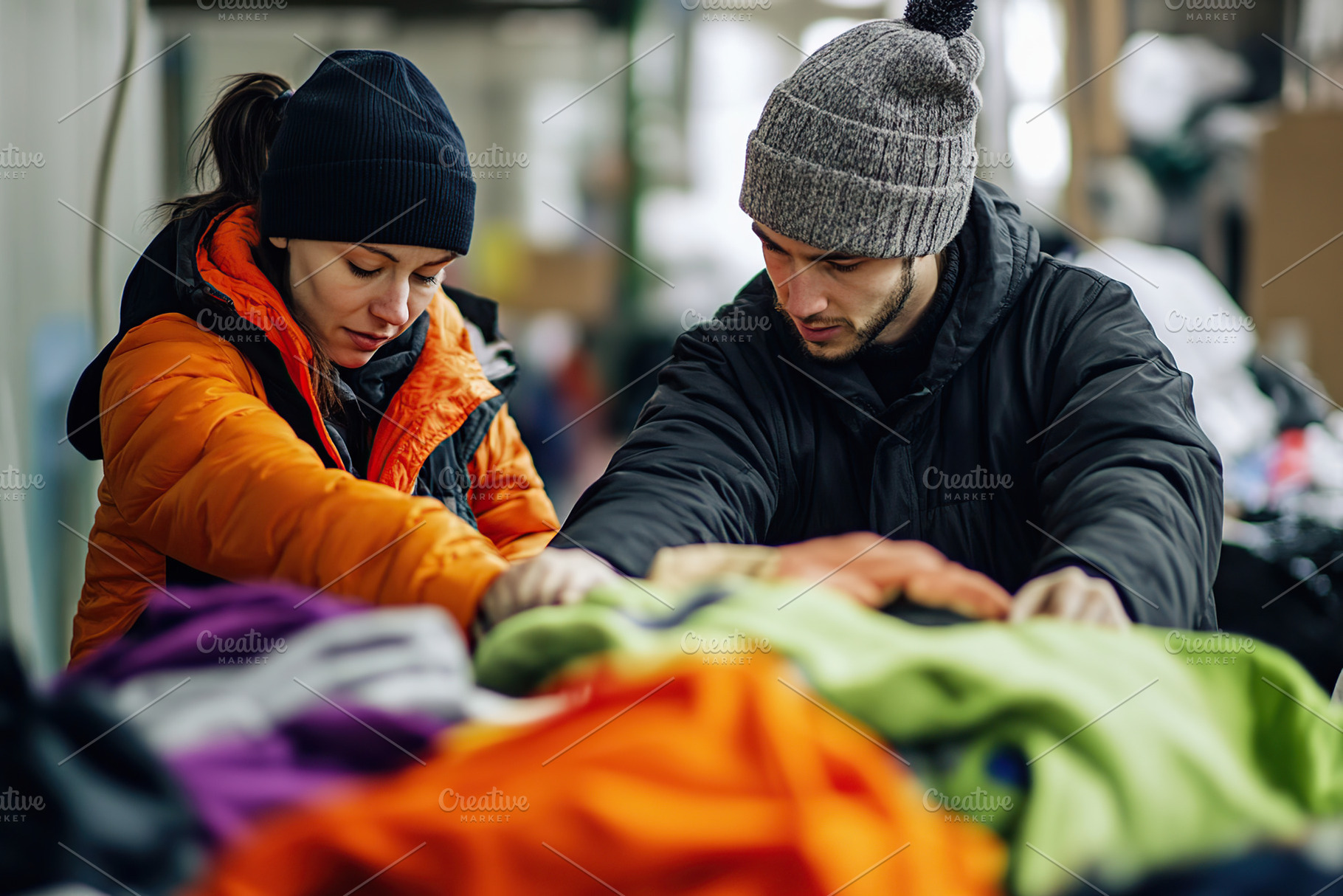 Volunteers sorting out clothes in donation center, a Beauty & Fashion Photo by AlyaAnd