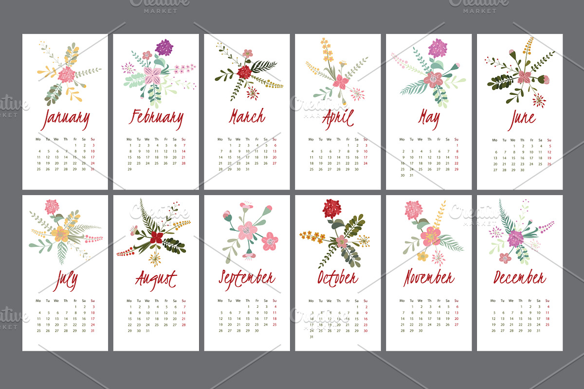 Fresh Flower Calendar for 2016., a Decorative Illustration by Feday (Photo 3 of 4)