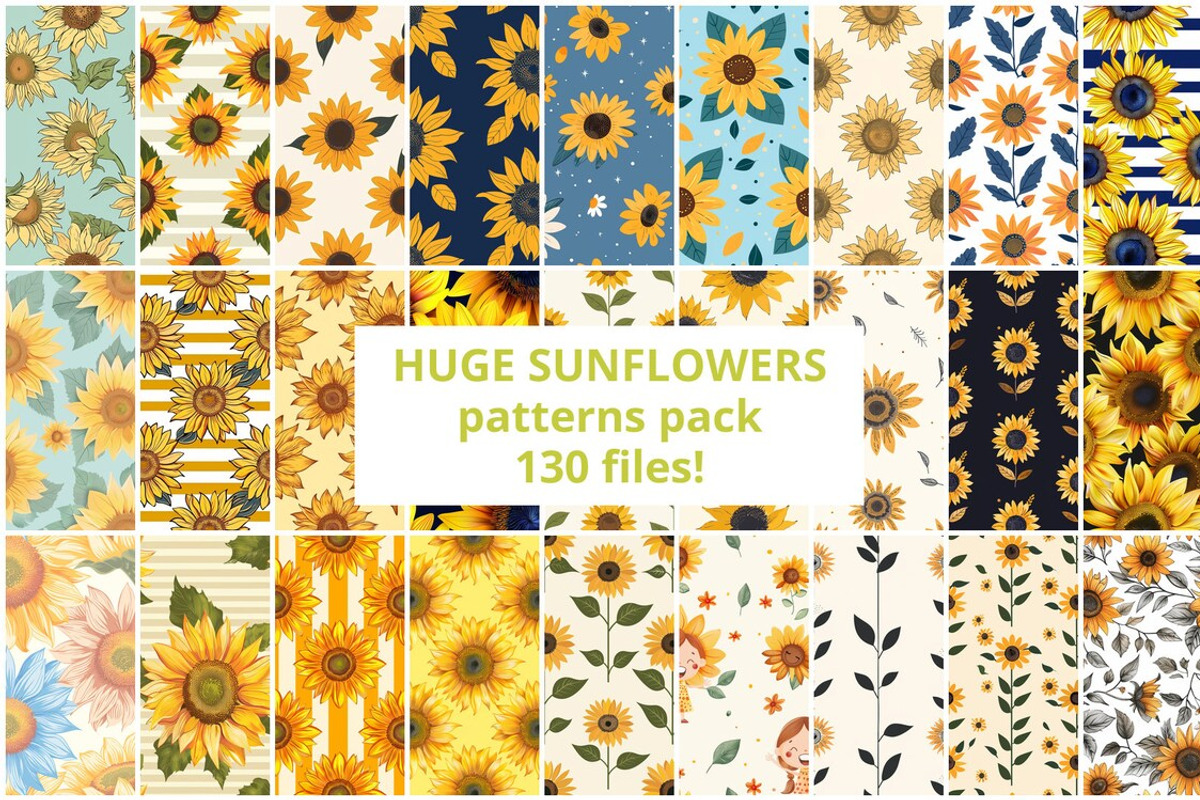 130 Sunflower Seamless Patterns, a Pattern Graphic by mkStudioLab (Photo 1 of 4)