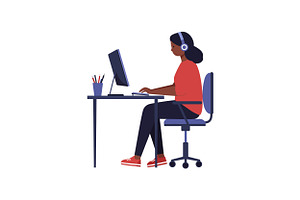 Young woman working at a desk with a, an Illustration by designvectx