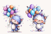 Whimsical Birthday cat Clipart, a Seasonal Illustration by Designworld (Thumbnail 5 of 9)