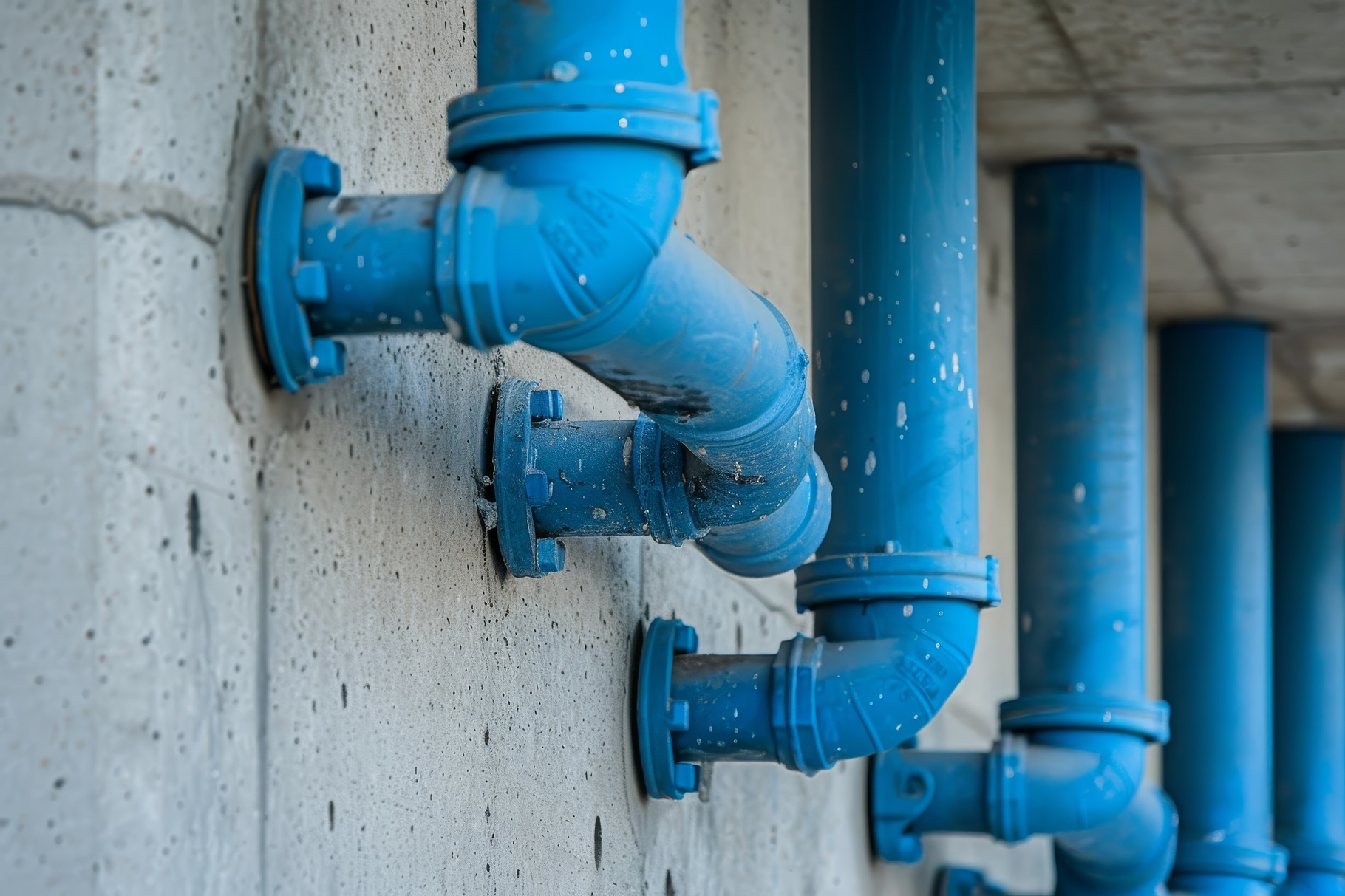 A series of blue industrial pipes ar, a Photo by Tanuart
