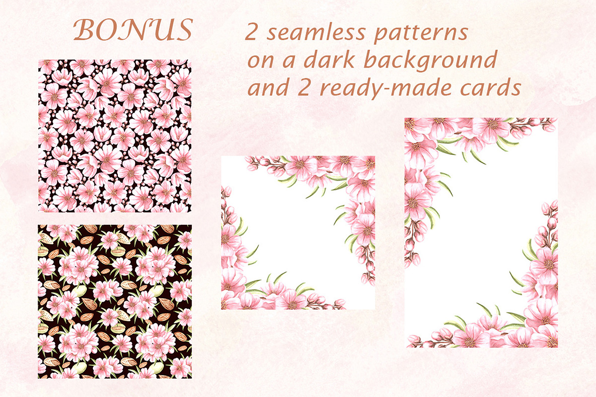 Blossoming Almond watercolor clipart, a Food Illustration by susie-p-art (Photo 18 of 18)