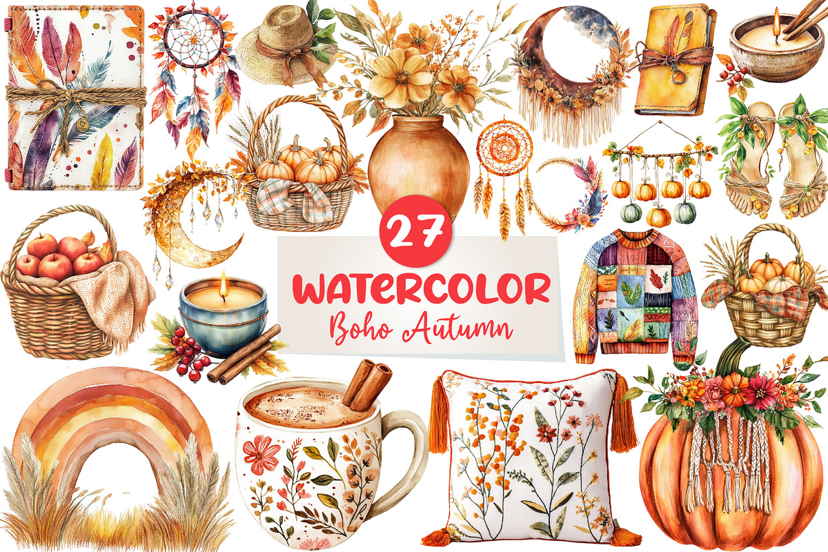 Boho Autumn Clipart, an Illustration by CreationArt (Photo 1 of 5)