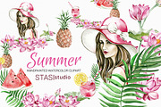 Tropical Summer Watercolor Clipart, a Decorative Illustration by STASIstudio (Thumbnail 1 of 3)