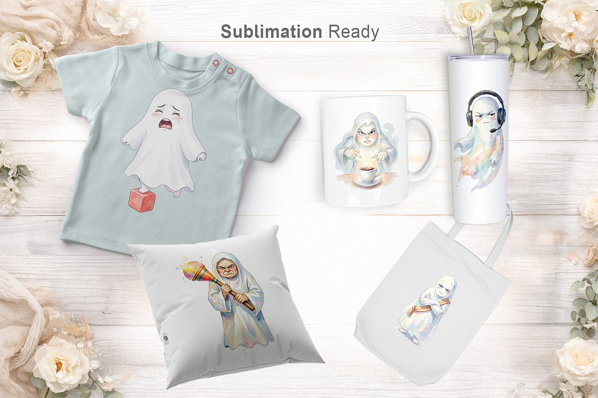 Funny Grumpy Ghost Sublimation PNG, an Illustration by Artnoy (Photo 7 of 8)