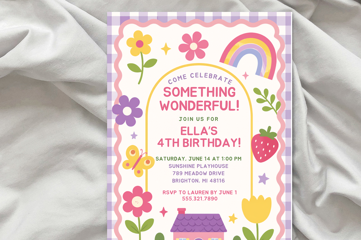 Retro Rainbow Girls Birthday Invite, an Invitation Template by heynomi (Photo 7 of 20)