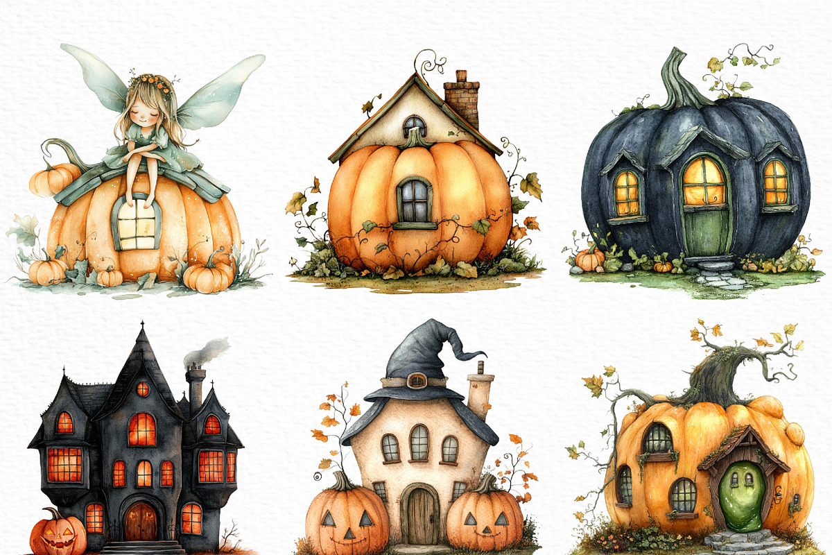 Halloween Pumpkin House Clipart, an Illustration by Craft Nest (Photo 2 of 6)