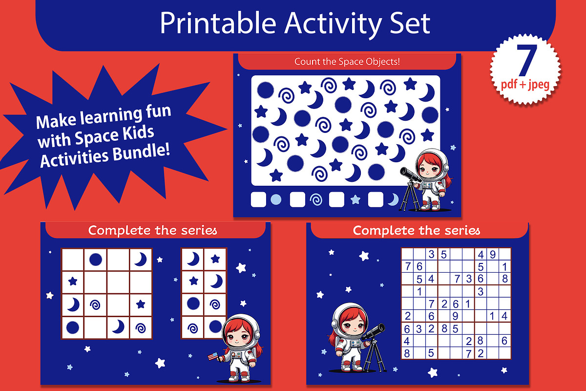 Outer Space Learning Games for Kids, a Stationery Template by L- design studio (Photo 2 of 4)