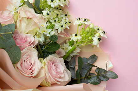 bouquet with roses on pink, an Arts & Entertainment Photo by Arymer
