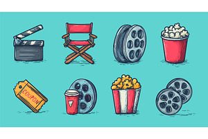 Cinema retro icons. Vintage movie, an Object Illustration by Stock-Smart-Start