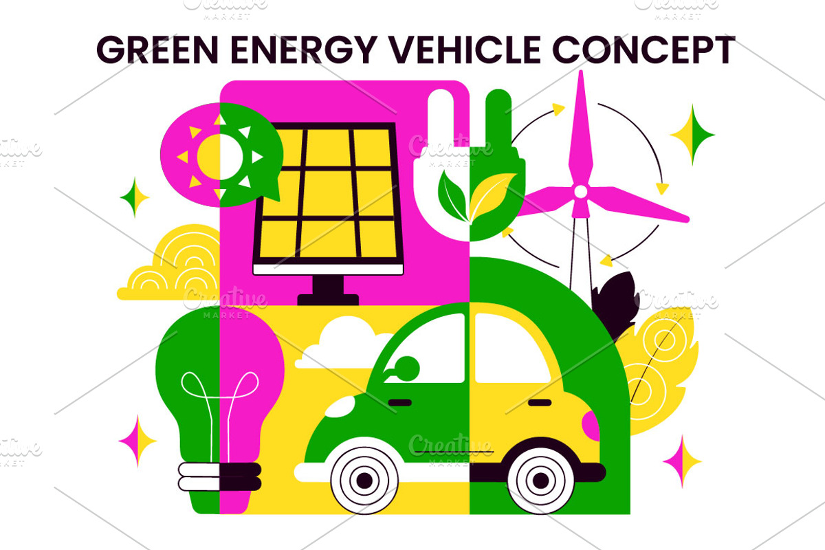 10 Green Energy Vehicle Illustration, a Transportation Illustration by denayunebgt (Photo 4 of 4)
