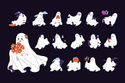 Halloween ghosts set + templates, a Seasonal Illustration by PaperTrident (Thumbnail 1 of 9)