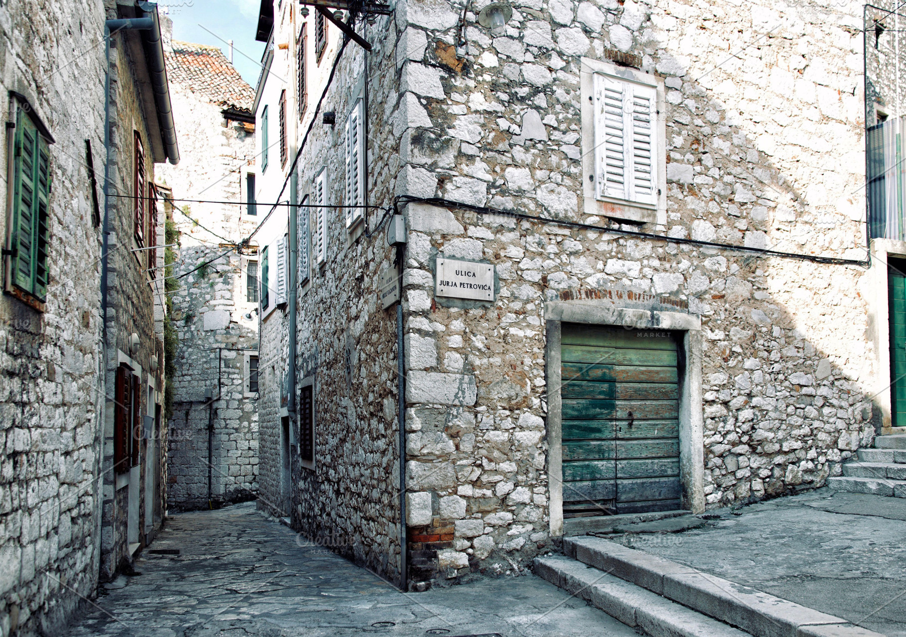 Narrow streets of mediterranean city featuring croatia, sibenik, and city, an Architecture Photo by UltraShop