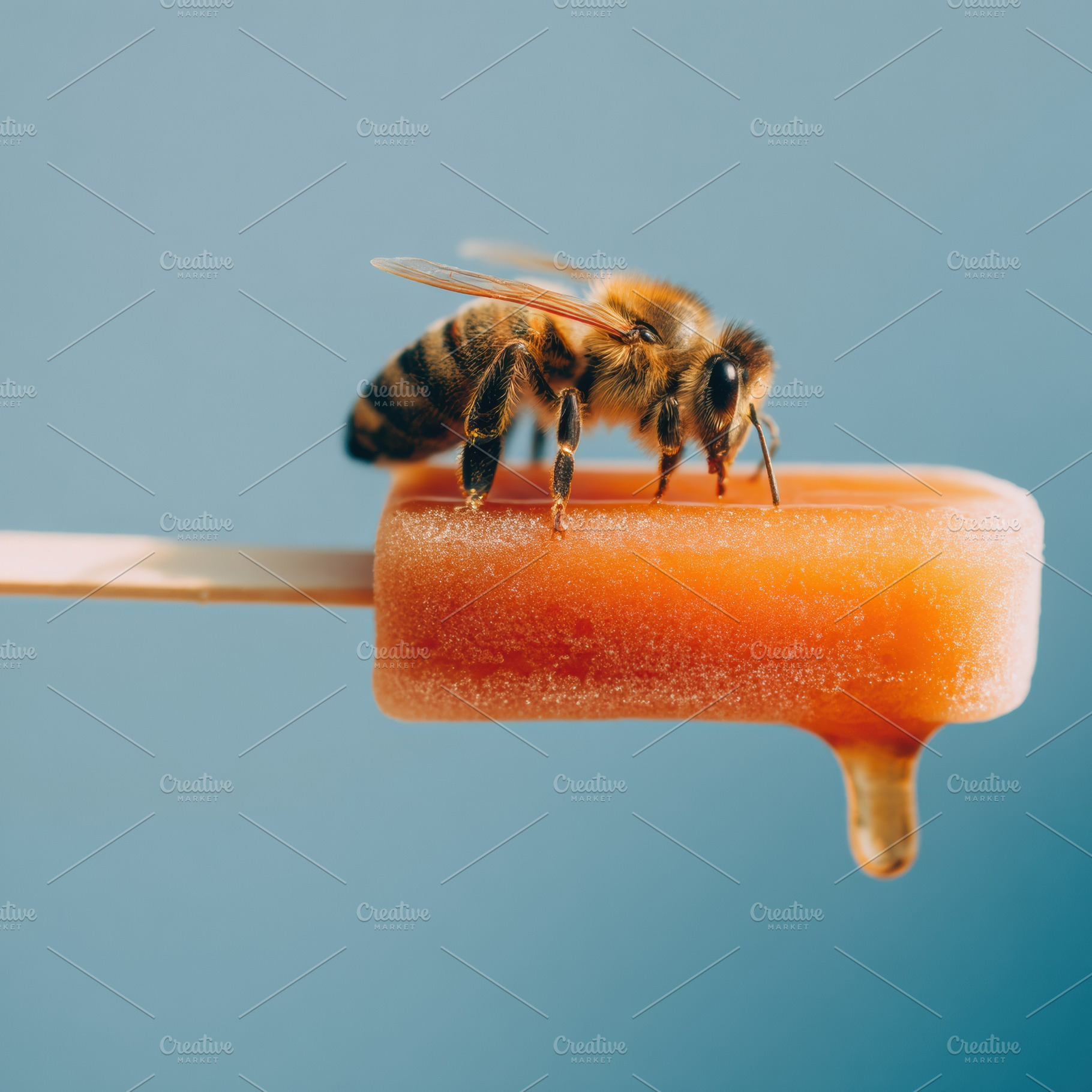 Bee on Melting Popsicle Stick, an Animal Photo by Virgo Studio