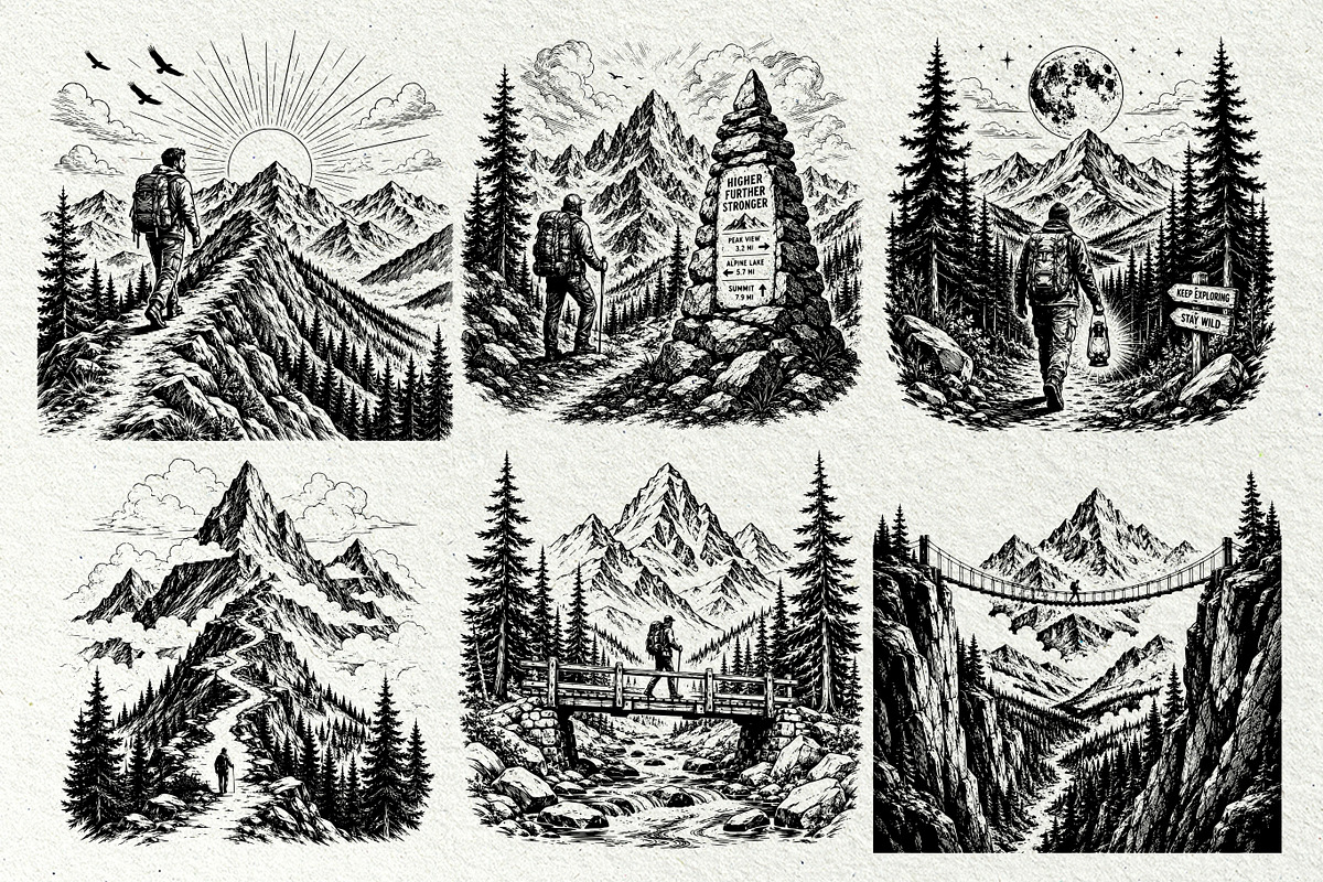 Hiking Scenes Adventure Graphics, a Sport Illustration by DENIDigitalArtSudio (Photo 5 of 7)