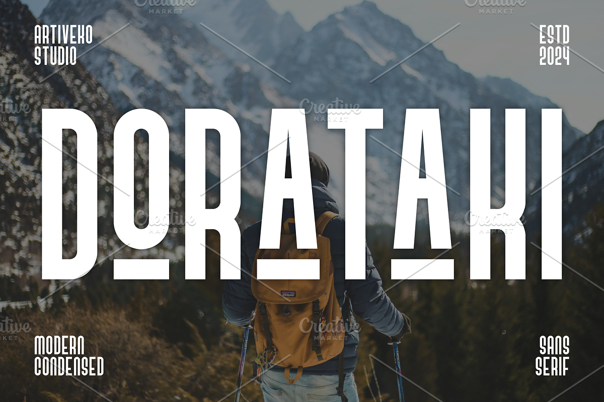 Dorataki Condensed Sans Font, a Sans Serif Font by Artiveko (Photo 1 of 7)